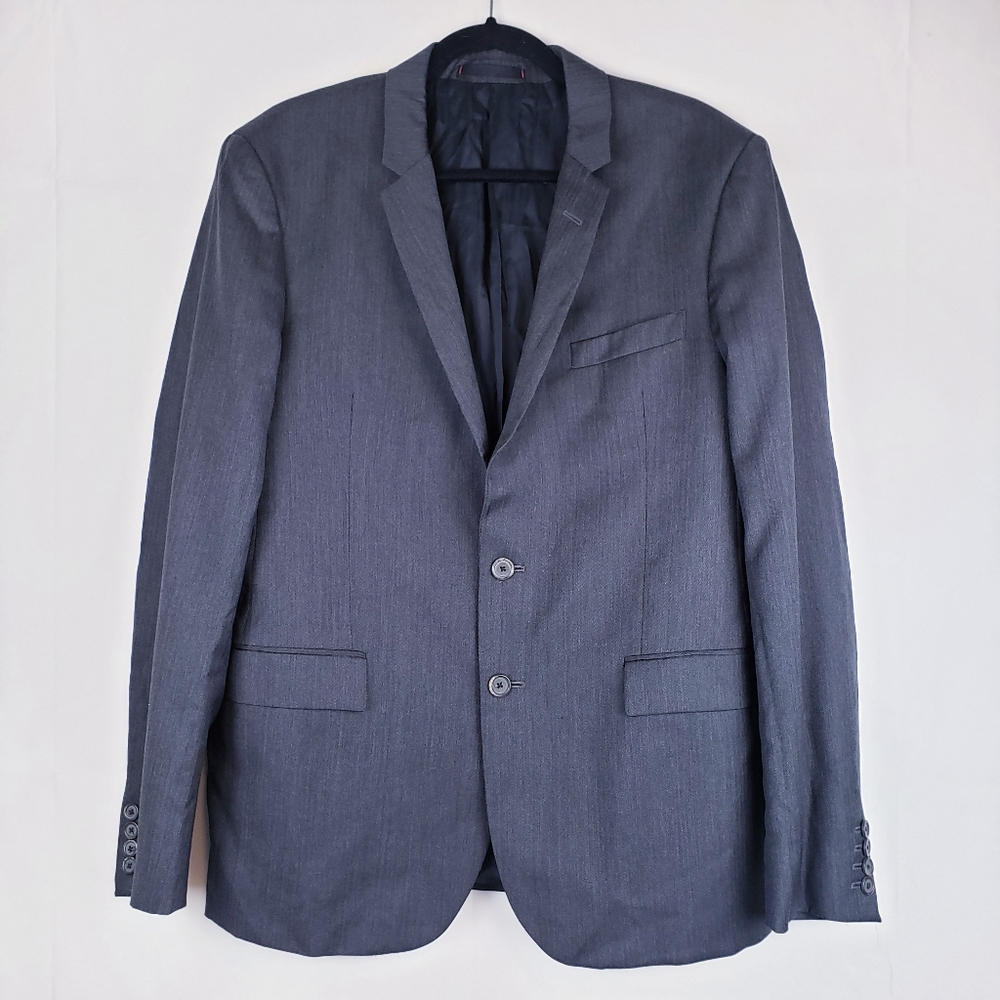 Bespoken Mens Wool Notched Collar Two Button Blazer Gray 42R